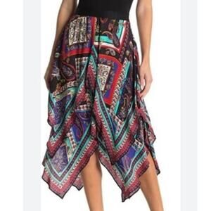 Alice + Olivia NWT Maura Tiered Handkerchief Skirt Size 0 Paisley Boho Festival